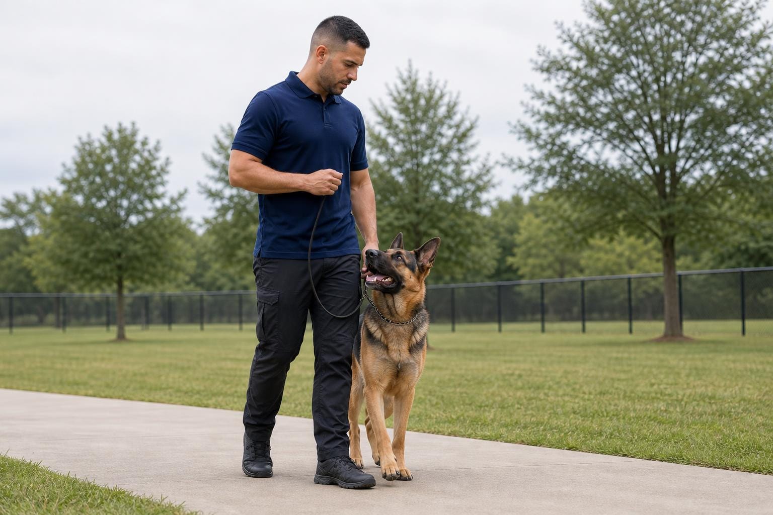 OLK9 Fredericksburg trainer working a leash-reactive dog through controlled obedience
